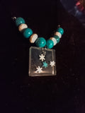 Blue and White Snowflake Square handcrafted necklace