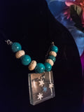 Blue and White Snowflake Square handcrafted necklace