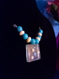 Blue and White Snowflake Square handcrafted necklace
